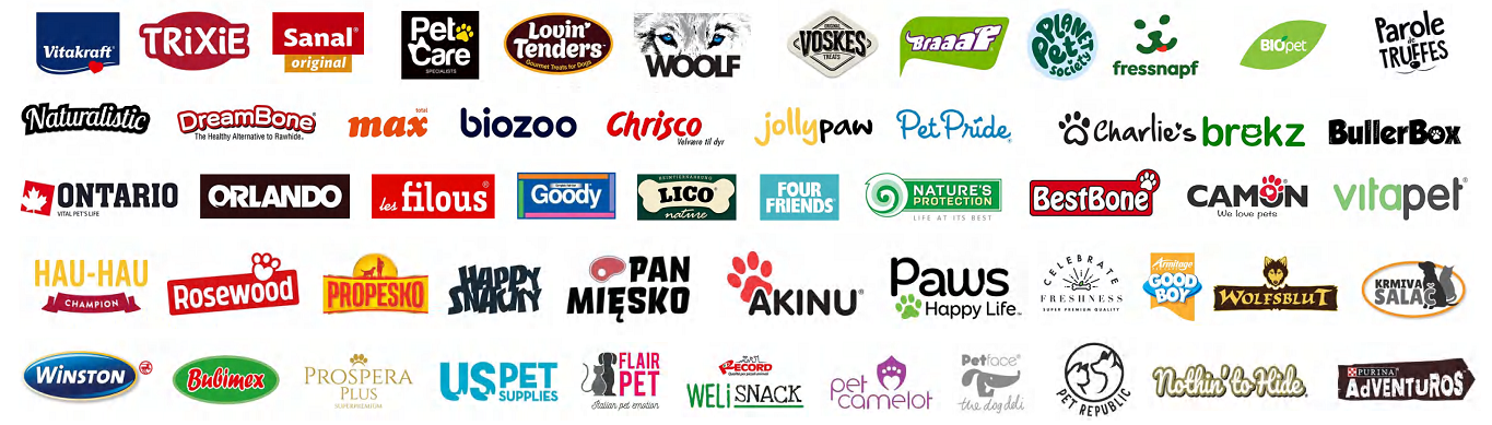 Brand partners: Vitakraft, Trixie, Fressnapf, Wolfsblut, and other international pet brands